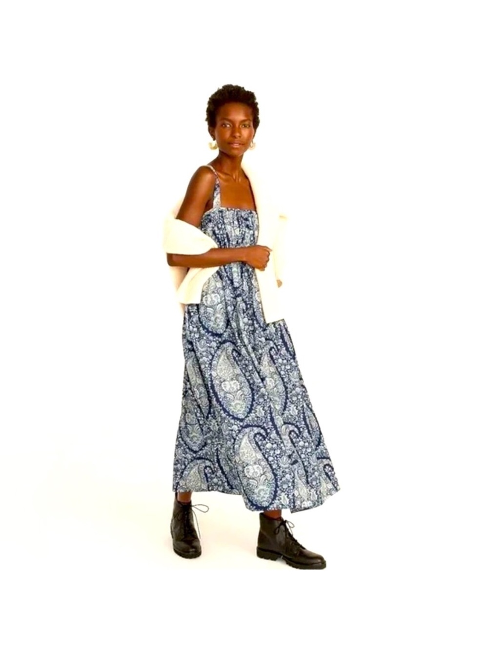 NWT J. Crew Gathered 100% Cotton Blue Paisley Print Size 22